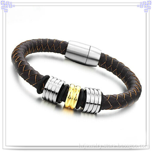 Leather Jewelry Stainless Steel Bracelet Leather Bracelet (HR6107)
